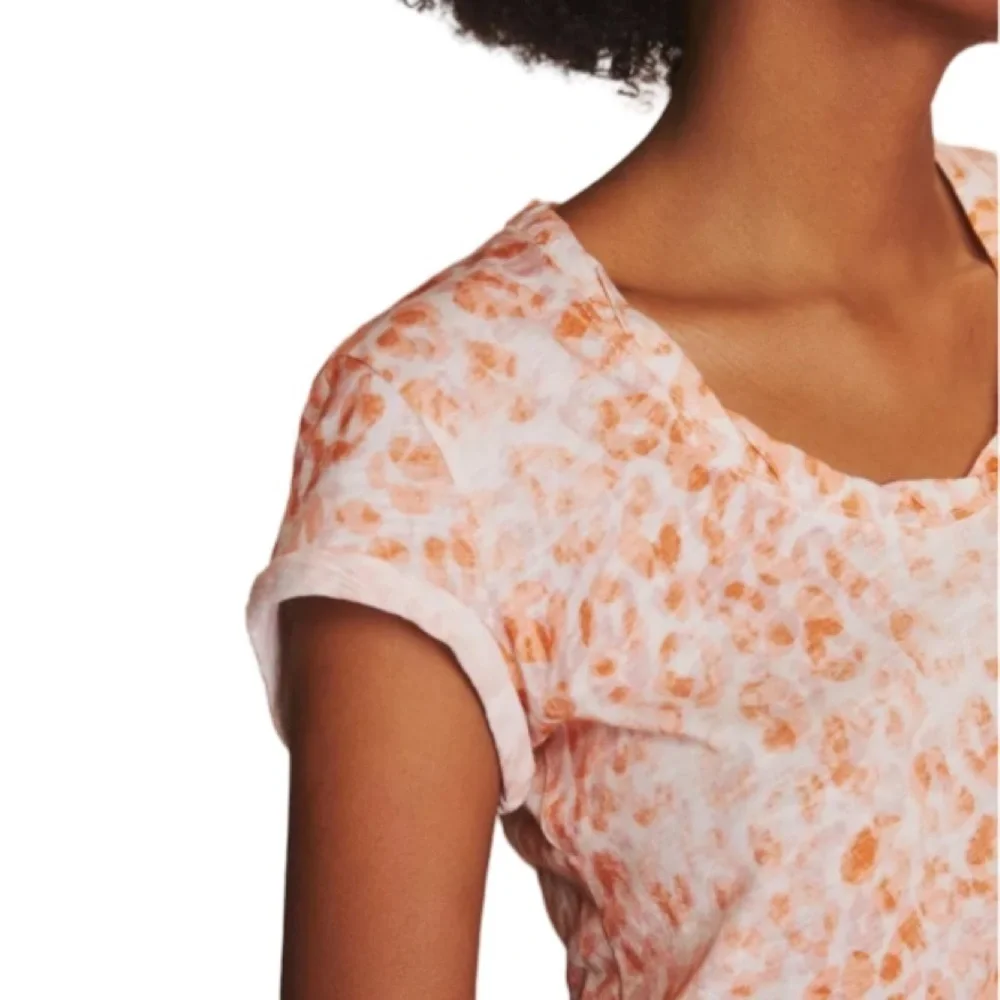 Pilcro by Anthropologie Orange/Cream Paisley Scoop Neck Short Sleeve Top. Size M